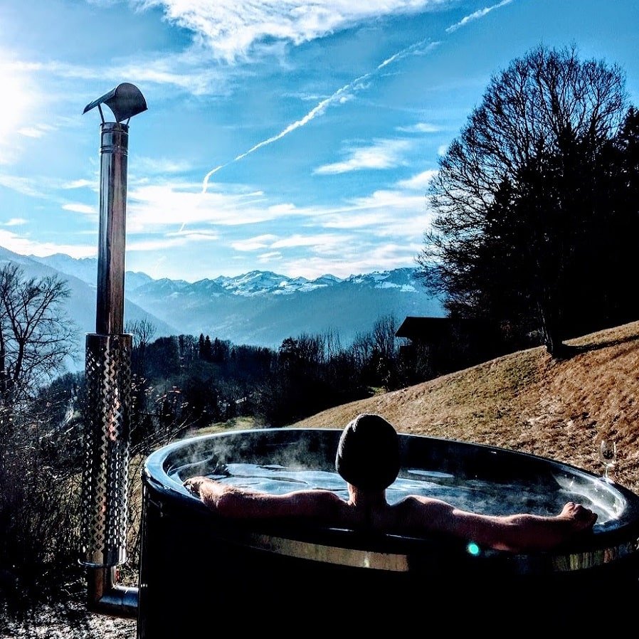 Wood Fire Heated Hot Tub